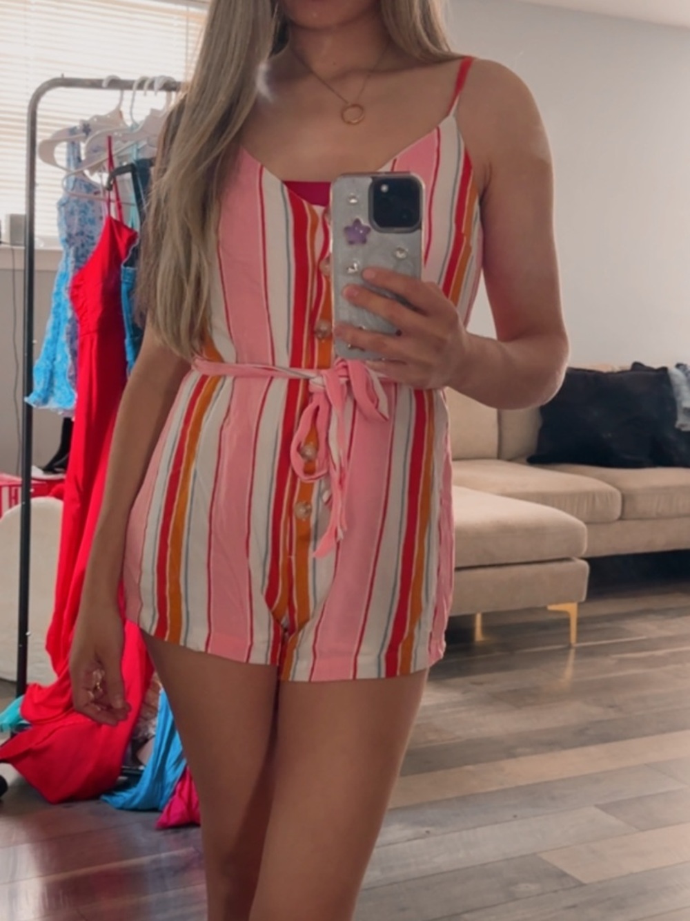 Forever 21 Pink, Orange & White Striped Girls Romper
